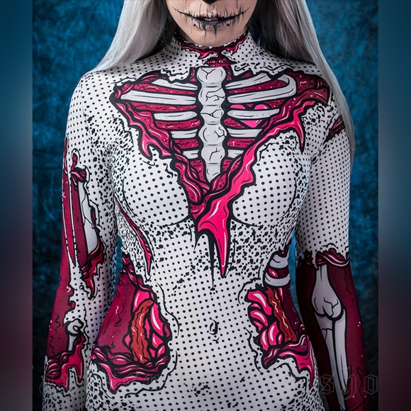 XS Bad Inka "Evil One Girl" Gorey Halloween Jumpsuit - Picture 2 of 13